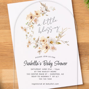 Wildflower Little Blessing Baby Shower Acrylic Invitations