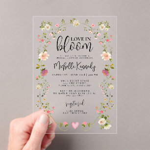 Wildflower Love In Bloom Bridal Shower  Acrylic Invitations