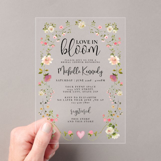 Wildflower Love In Bloom Bridal Shower  Acrylic Invitations (Insitu (Handheld))