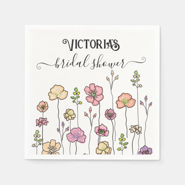 Wildflower love in bloom Bridal Shower Napkins (Front)