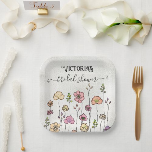 Wildflower love in bloom Bridal Shower Paper Plates