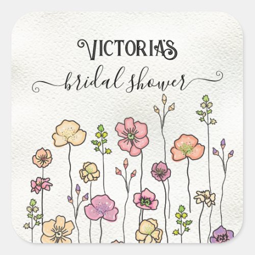 Wildflower love in bloom Bridal Shower Square Sticker