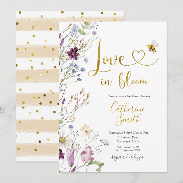 Wildflower Love is in Bloom Bridal Shower Invitati Invitation (Front/Back)