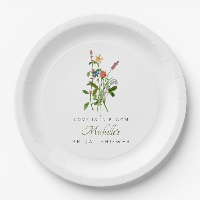 Wildflower Love is in Bloom Bridal Shower Paper Plates (Front)