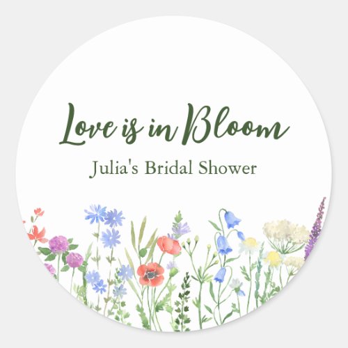 Wildflower Love is in Bloom Bridal Shower Party  Classic Round Sticker