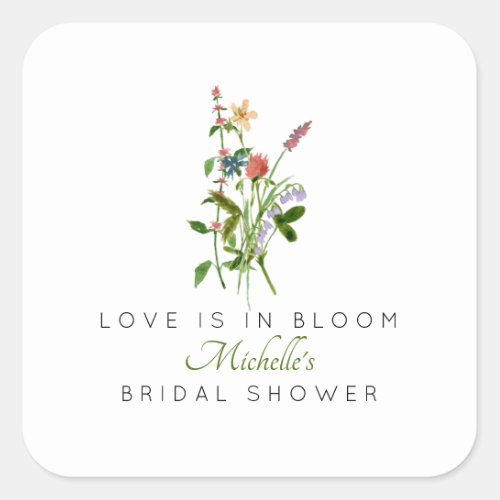 Wildflower Love is in Bloom Bridal Shower  Square Sticker