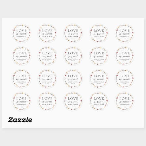 Wildflower Love Is Sweet Wedding Favors Classic Round Sticker Zazzle