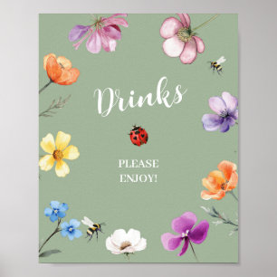 Wildflower Lovebug Baby Shower Drinks Party Sign