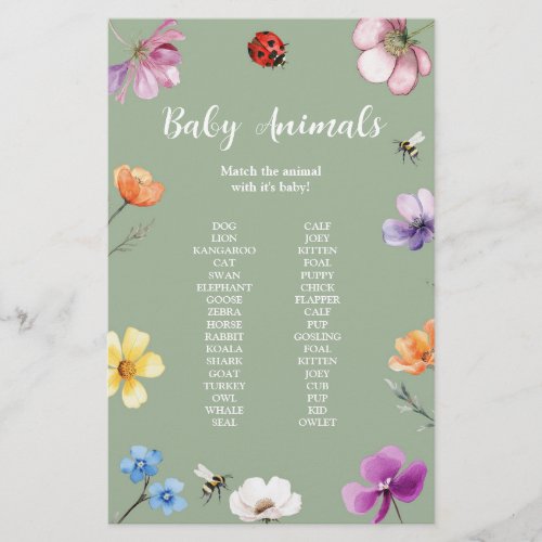 Wildflower Lovebug Baby Shower Game Sign