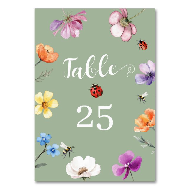 Wildflower Lovebug Baby Shower Table Number (Front)