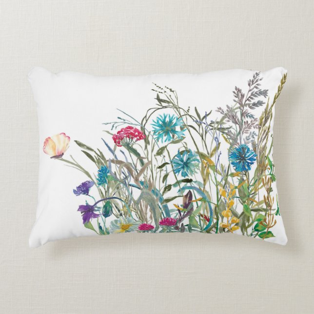 Wildflower Lumbar Throw Pillow Botanical Decor (Front)