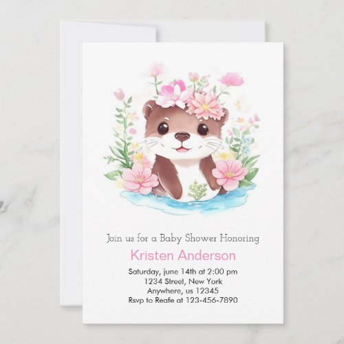 Wildflower Magic Otter Pink Girl Baby Shower Invitation