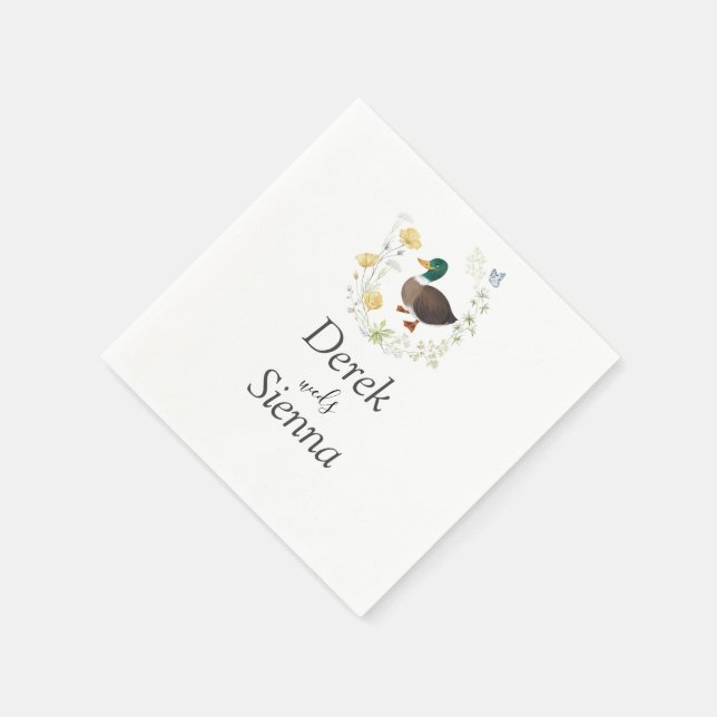 Wildflower Mallard Duck Wedding Napkins (Corner)