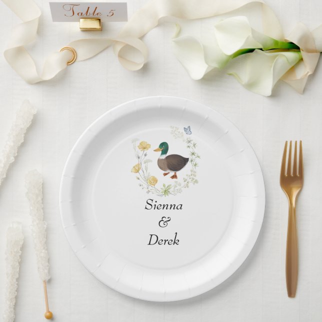 Wildflower Mallard Duck Wedding Paper Plates (Wedding)