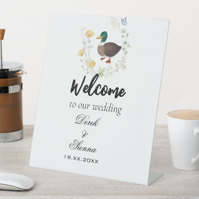 Wildflower Mallard Duck Wedding Pedestal Sign (In SItu)