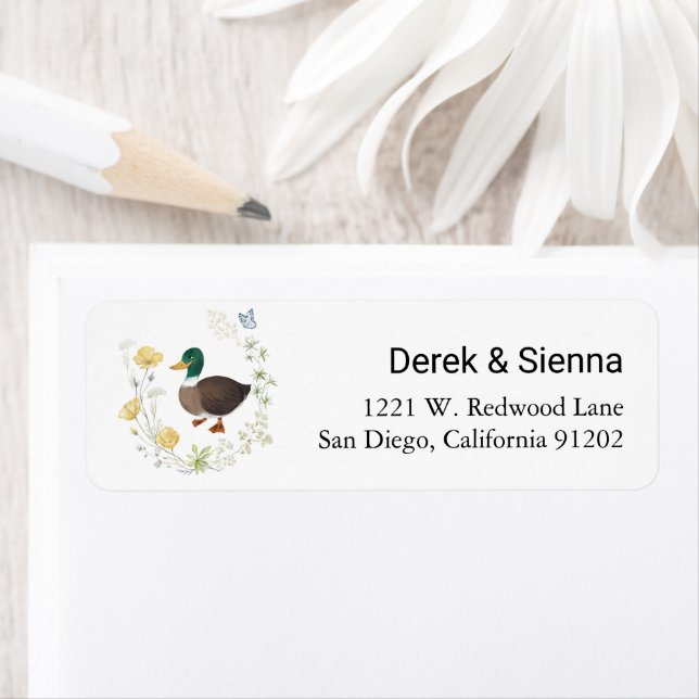 Wildflower Mallard Duck Wedding Return Address  Label (Insitu)