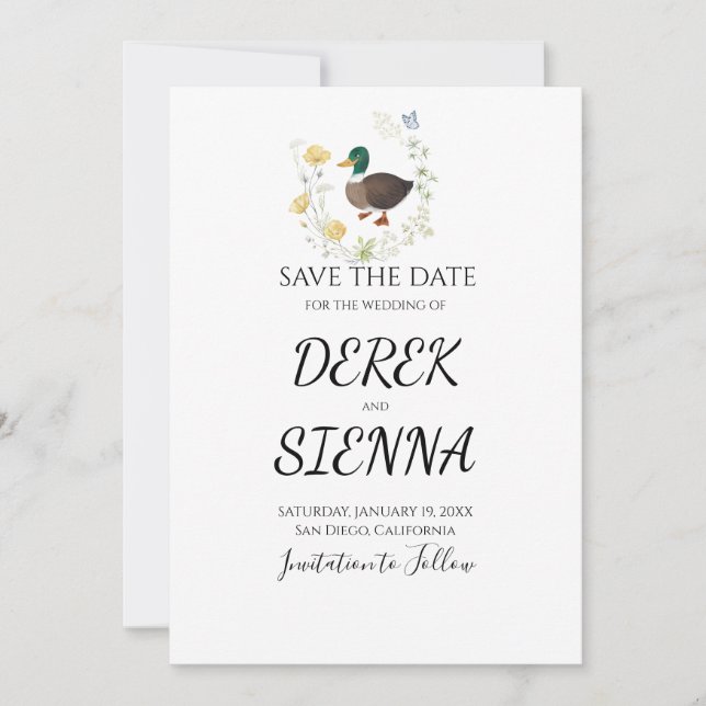 Wildflower Mallard Duck Wedding Save The Date (Front)