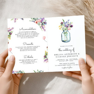Wildflower Mason Jar All in One QR Code Wedding Invitation