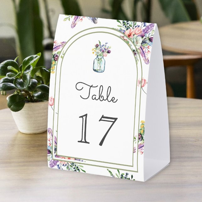 Wildflower Mason Jar Arch Wedding Table Number Paper Table Tent (Creator Uploaded)