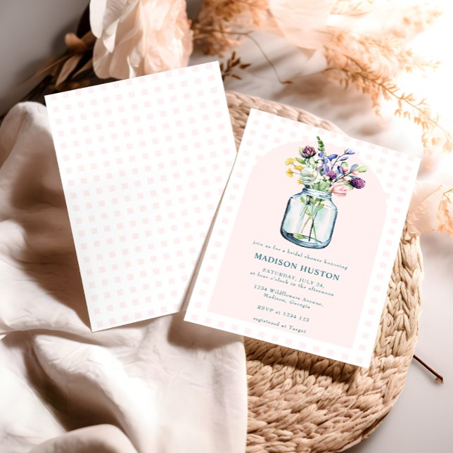 Wildflower Mason Jar Blush Pink Bridal Shower  Invitation (Creator Uploaded)