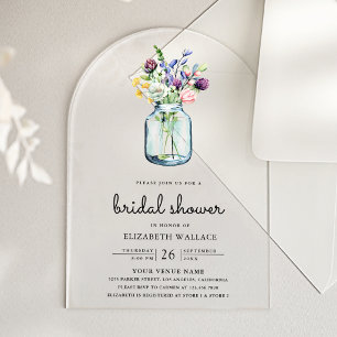 Wildflower Mason Jar Bridal Shower Acrylic Invitations