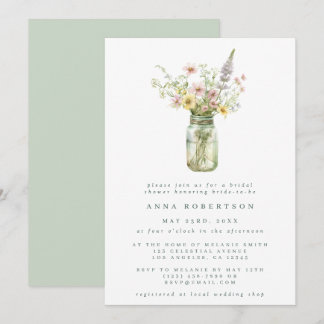 Wildflower Mason Jar Bridal Shower Invitation