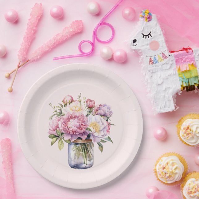 Wildflower Mason Jar Bridal Shower Paper Plates  (Party)