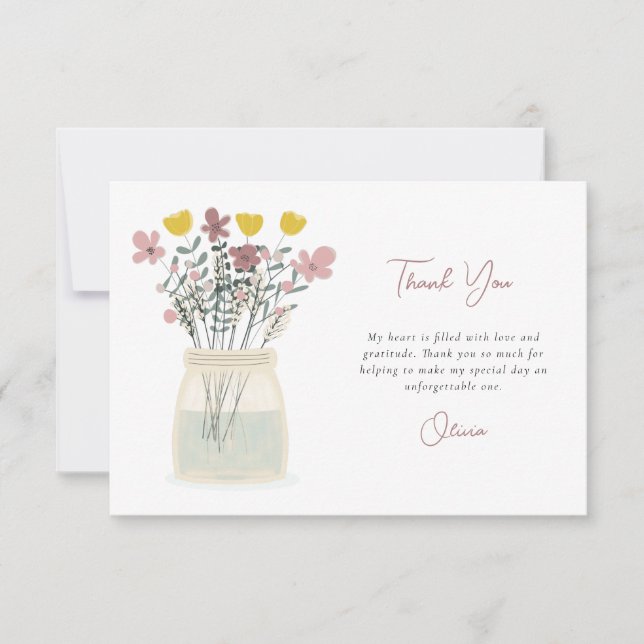 Wildflower Mason Jar Hand Lettering Thank You Card (Front)