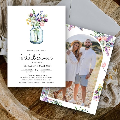 Wildflower Mason Jar Photo Bridal Shower Invitation