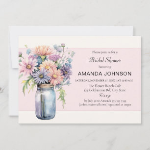 Wildflower Mason Jar Rustic Bridal Shower Invitation