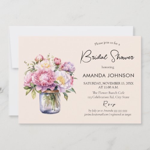 Wildflower Mason Jar Rustic Bridal Shower  Invitation