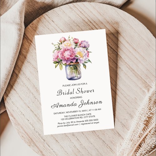 Wildflower Mason Jar Rustic Bridal Shower  Invitation
