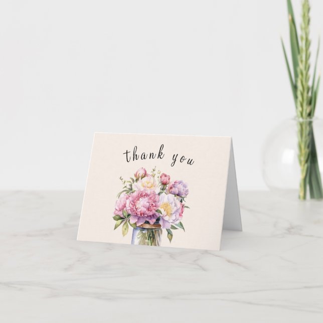 Wildflower Mason Jar Rustic Bridal Shower  Thank You Card (Front)