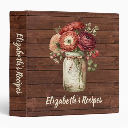 Wildflower Mason Jar Script Name Recipe 3 Ring Binder