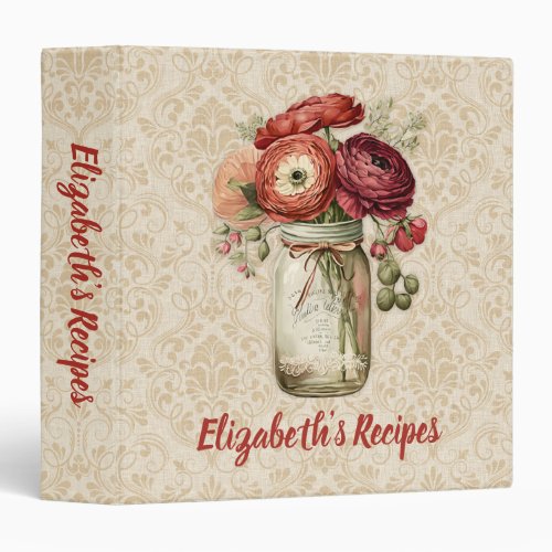 Wildflower Mason Jar Script Name Recipe 3 Ring Binder