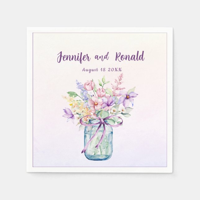  Wildflower  Mason Jar Wedding Personalized  Napkins (Front)