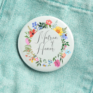 Wildflower Matron of Honor Script Wedding Button