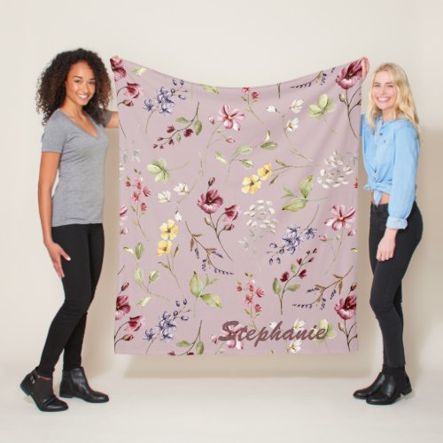 Wildflower  Mauve Custom Name Bridesmaid Gift Fle Fleece Blanket