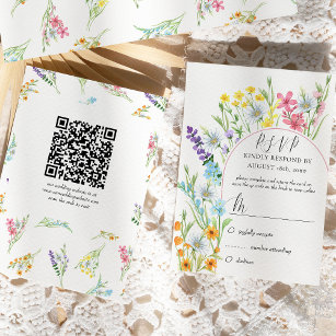 Wildflower Meadow Arch Wedding QR Code RSVP Card