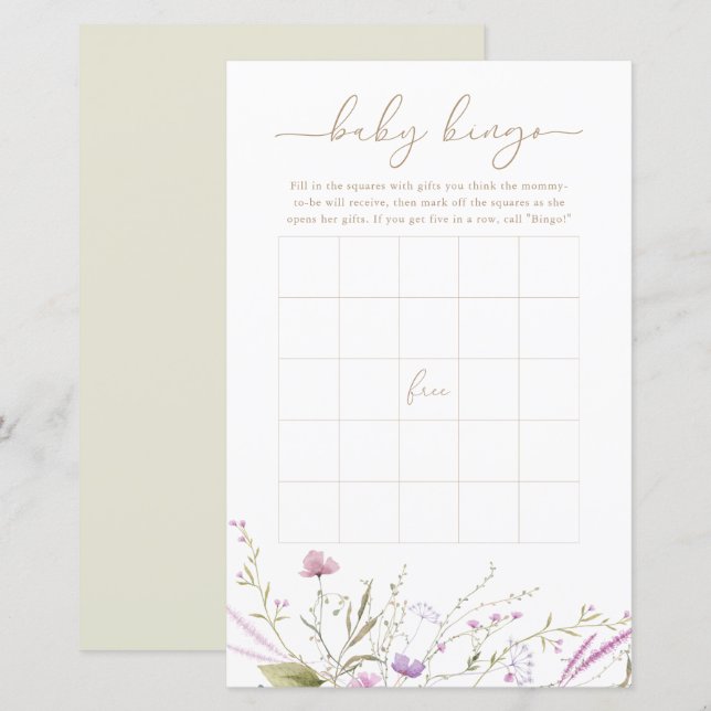 Wildflower Meadow Baby Bingo Game Card (Front/Back)