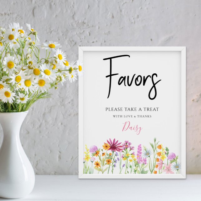 Wildflower Meadow Baby Shower Favors Poster (Floral favors sign from my Wildflower Meadow Collection - or printed or as digital file)
