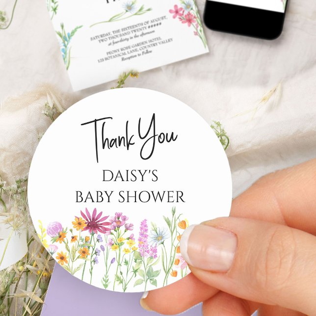 Wildflower Meadow Baby Shower Thank You Classic Round Sticker (Thank you sticker from my Wildflower Meadow collection)