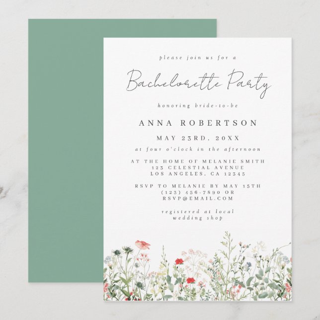 Wildflower Meadow Bachelorette Party Invitation (Front/Back)