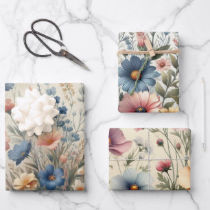Wildflower meadow Beige Background Wrapping Paper Sheets