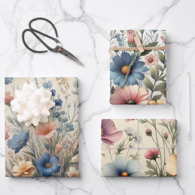 Wildflower meadow Beige Background Wrapping Paper Sheets (Front)