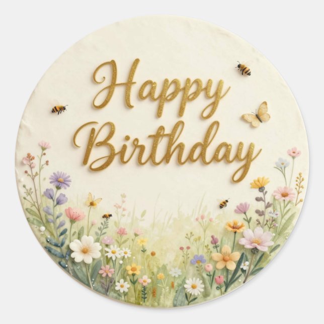 Wildflower Meadow Birthday Cake Topper  Classic Round Sticker (Front)