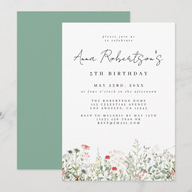 Wildflower Meadow Birthday Invitation (Front/Back)