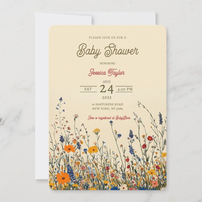 Wildflower Meadow Boho Baby Shower  Invitation (Front)