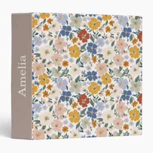 Wildflower Meadow Boho Pattern 3 Ring Binder