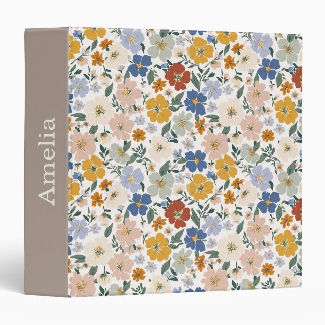Wildflower Meadow Boho Pattern 3 Ring Binder (Front/Spine)
